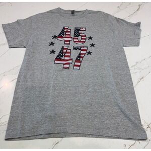 Gildan 45 47 American Flag Graphic T-Shirt Medium Heather Gray Patriotic Tee